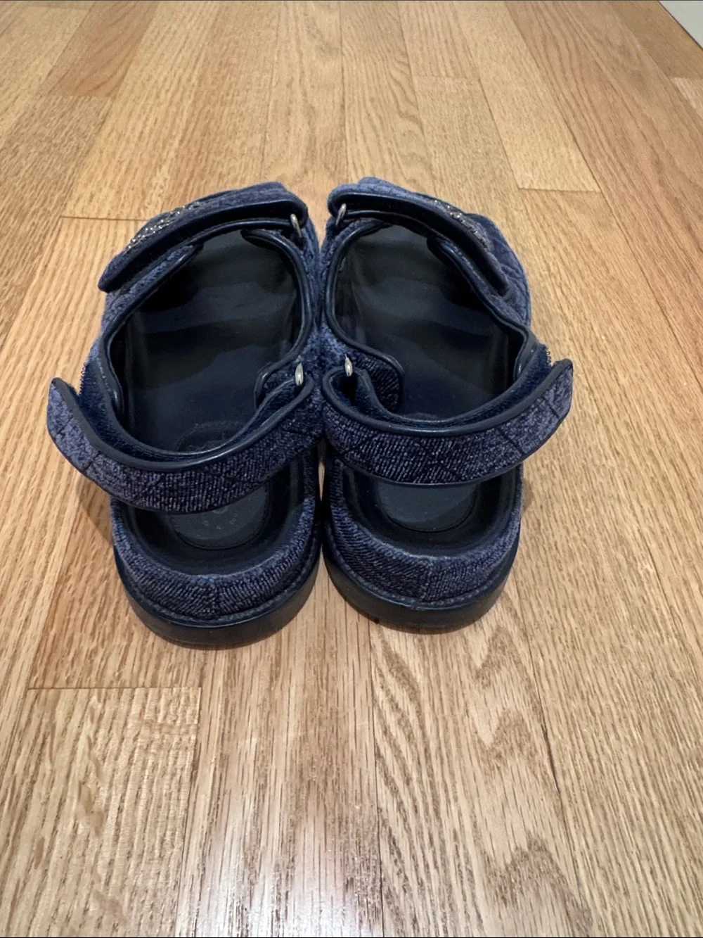 CHANEL Navy Dad Navy Sandals with Logo Hardware size 38